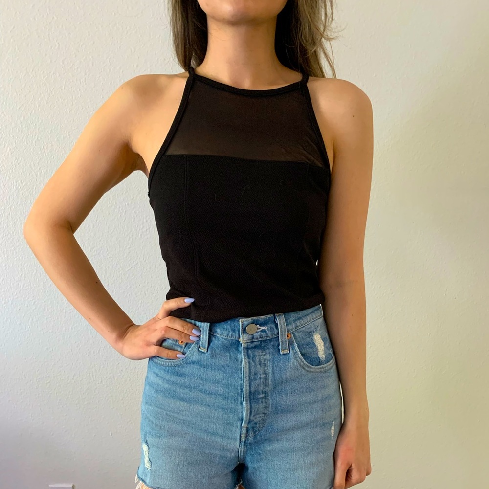 Bozzolo - black croptop w/mesh detail - zipper back - size L - perfect condition
